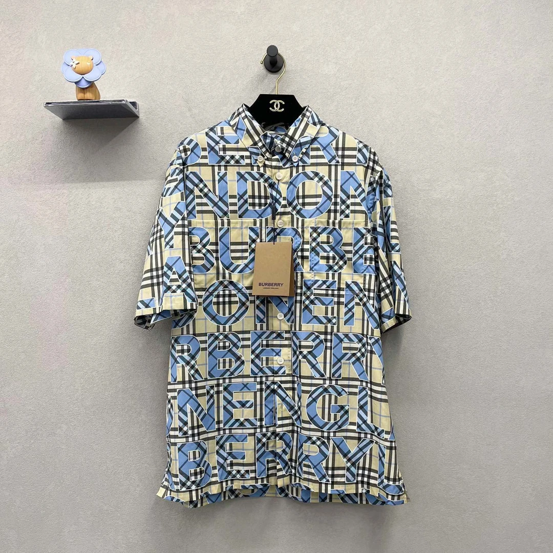 BURBERRY/博柏利蓝色格纹徽标衬衫 尺码M(胸围约116)颜色小清新