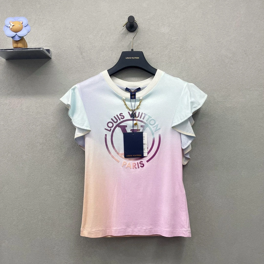 LouisVuitton/路易威登荷叶袖 紫粉色T恤 梦幻浪漫 优雅甜美