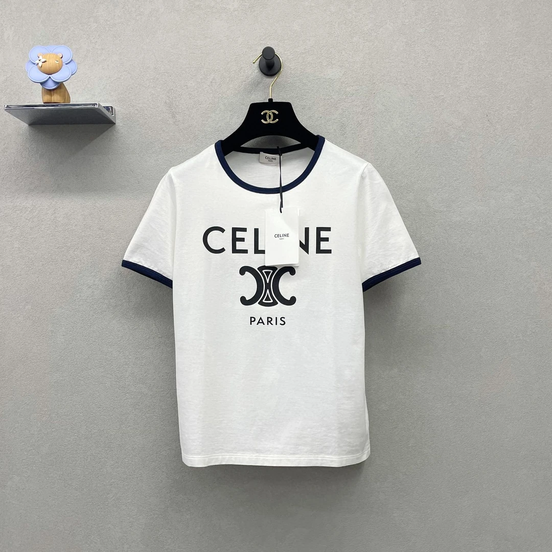 Celine/思琳白色大logo短袖 简约百搭 舒适透气