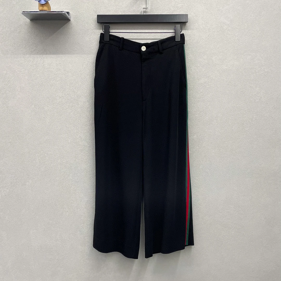 GUCCI/古驰黑色红绿条纹阔腿裤 时尚百搭 休闲舒适 95新 YH000971