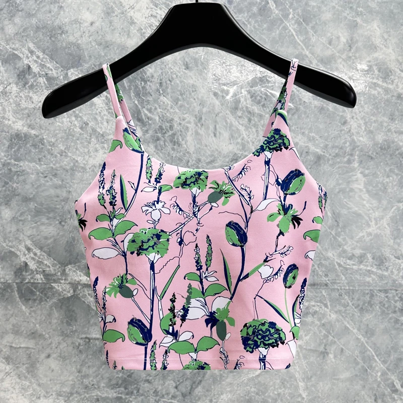 时尚印花瑜伽吊带一体胸垫弹力速干修身显瘦百搭性感网红运动背心