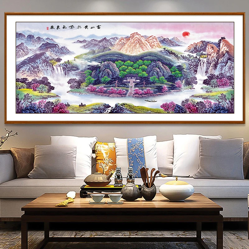 【真彩】大格新款紫气东来聚宝盆十字绣55色满绣无勾边236X100cm
