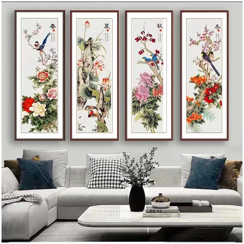 【真彩】梅兰竹菊春夏秋冬十字绣大格43色满绣有勾边190X150cm