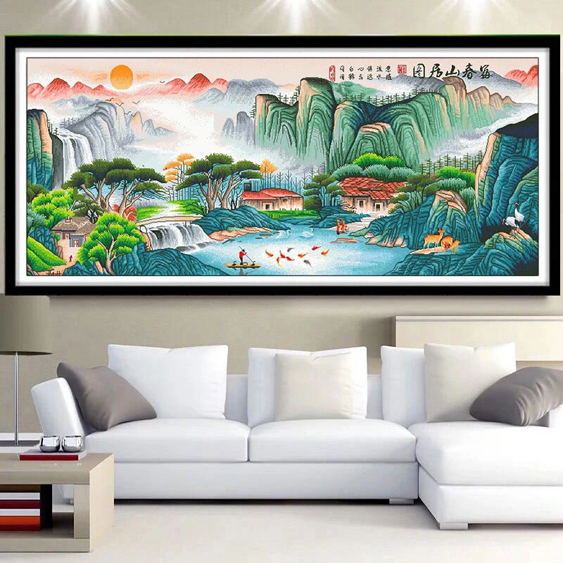 【真彩】大格富春山居图世外桃源十字绣51色满绣无勾边300X135cm