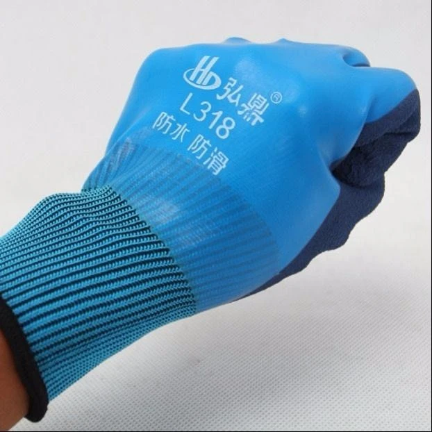 弘鼎L318手套12双包邮防水加厚满胶双层耐磨防滑水产油漆工地通用