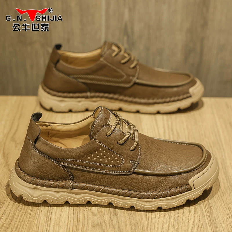 公牛世家男鞋夏季时尚上班工作休闲皮鞋男防滑软底百搭低帮爸爸鞋