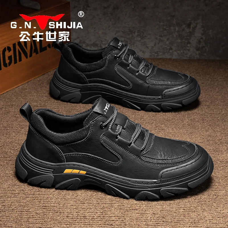 公牛世家男鞋秋冬款轻便复古工装皮鞋男士防滑耐磨休闲户外徒步鞋