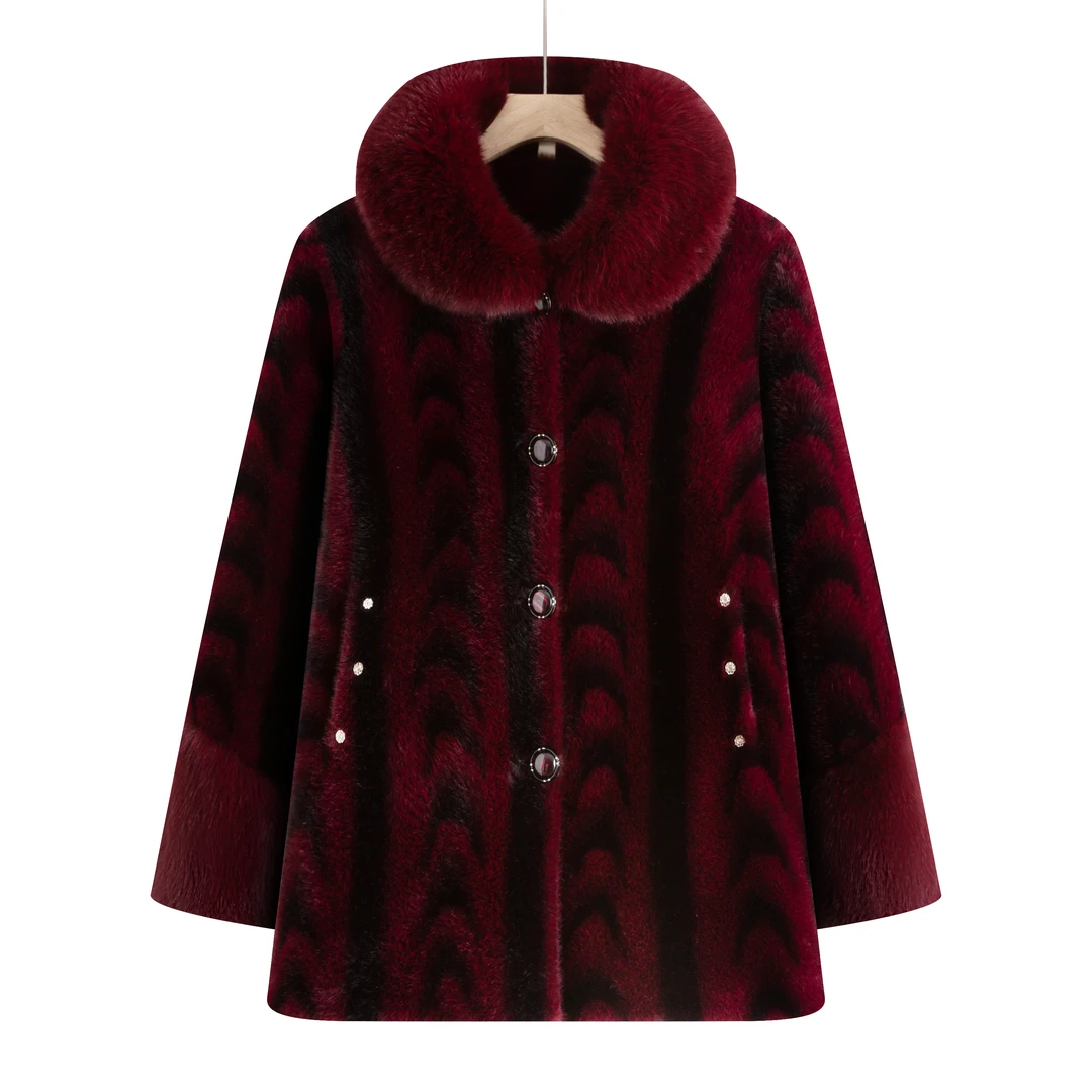 7923 冬季新款加绒加厚高档中老年装宽松时尚女装外套 康燕