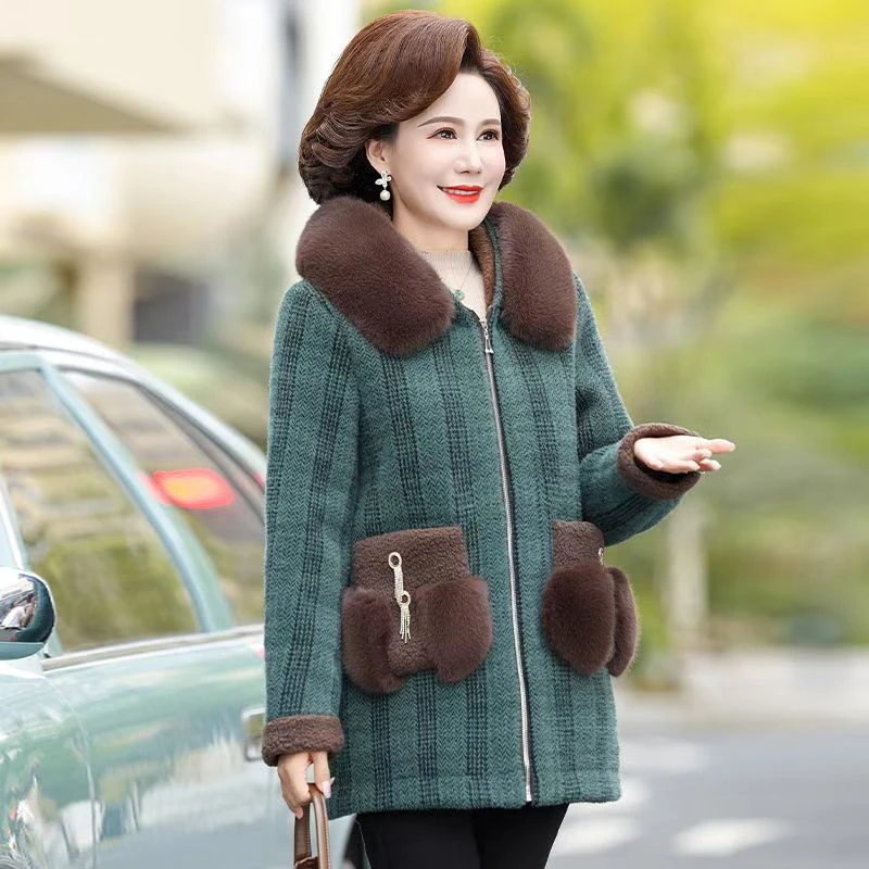 7678-中老年妈妈装秋冬加厚保暖妈妈装外套时尚妈妈装【无毛领】