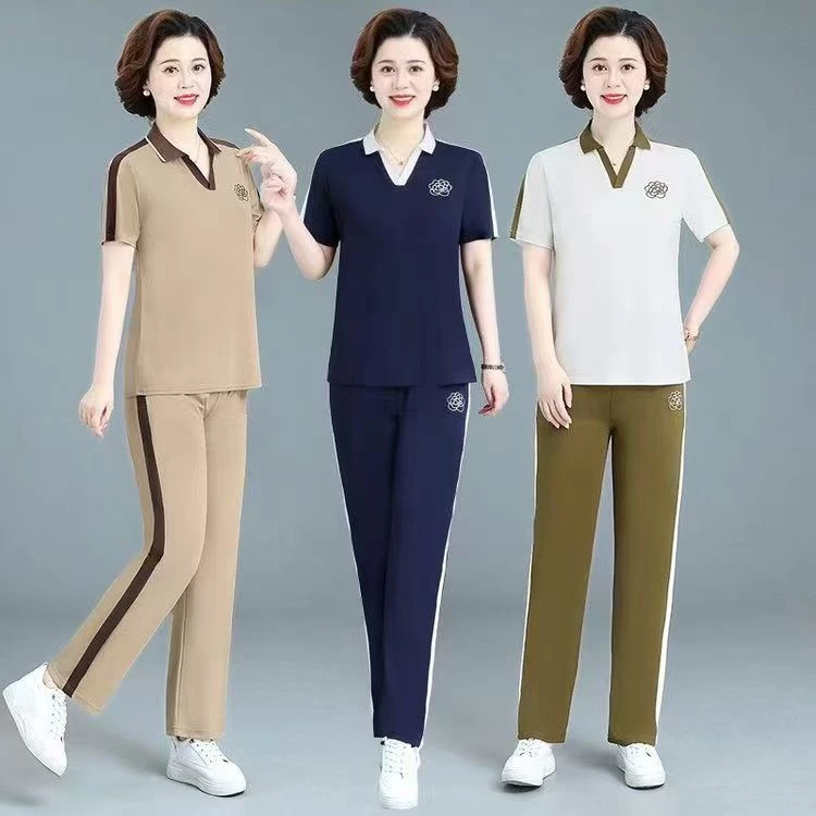 4810夏季新款休闲运动短袖立领女士套装洋气气质显瘦一套Q3-6-1