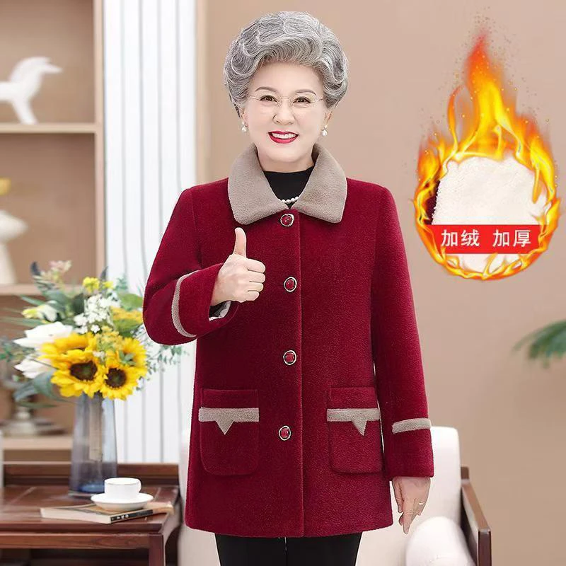 7499冬季新款中老年妈妈装加绒加厚仿貂绒外套奶奶上衣（老仓库）