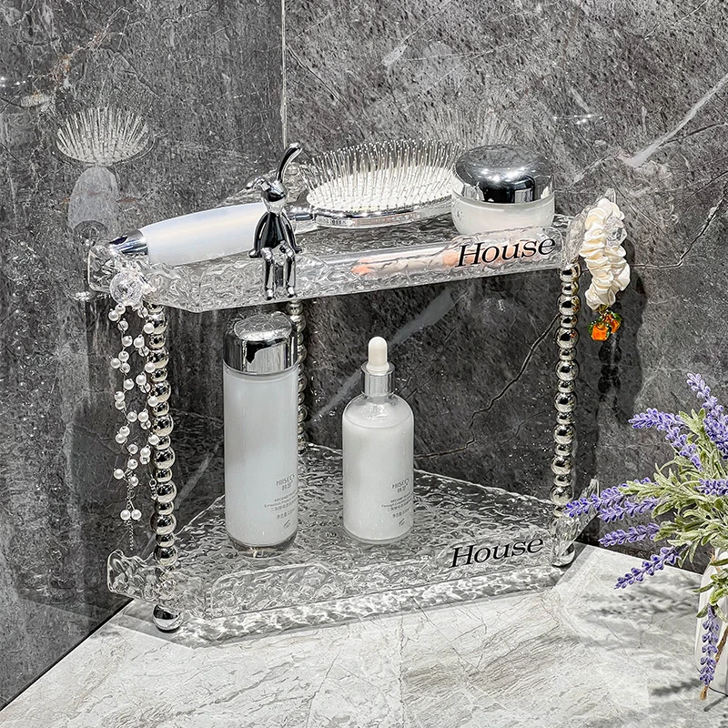 轻奢颜值亚克力三角架浴室洗漱台波纹置物架化妆品洁具收纳架
