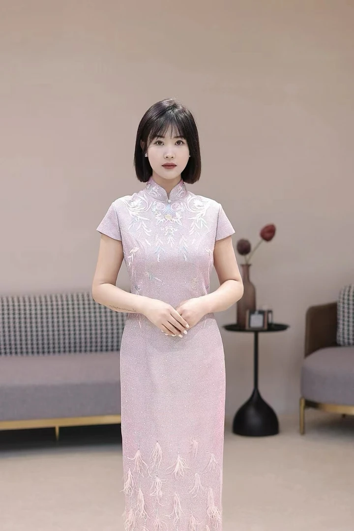 夏季时尚仙紫色妈妈旗袍