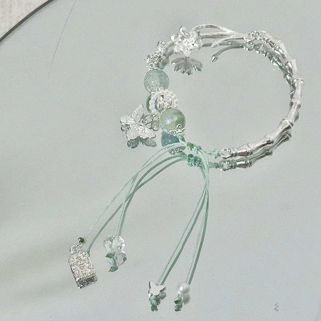 钛钢琉璃手链 琉璃爆裂半镯手链新中式之~荷浅古风超仙女气质手串