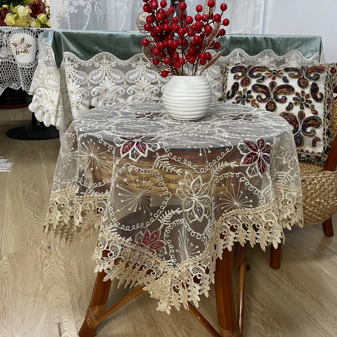 DY005-20丝光线（85cm方）米色水溶花边盖巾