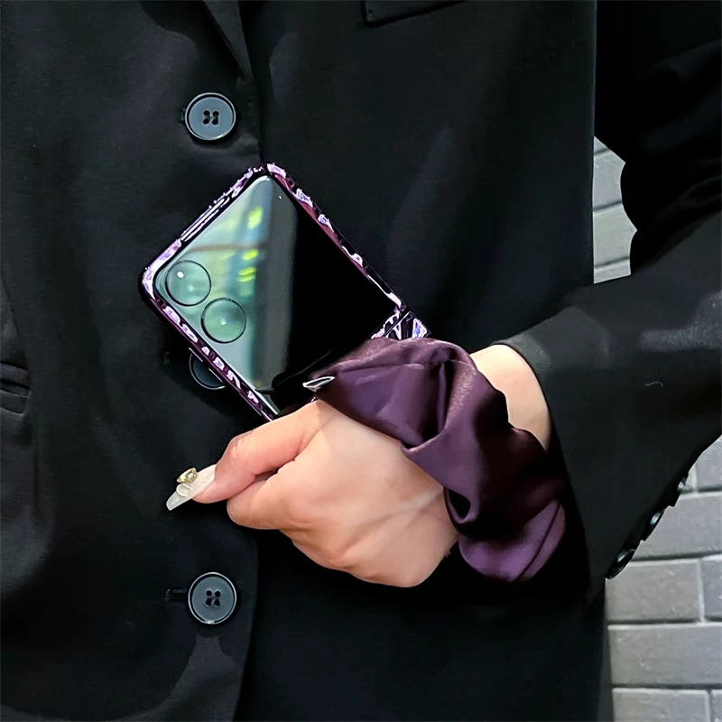 适用小米mixflip手机壳新款水波纹电镀银超薄壳MIXFlip丝巾腕带款