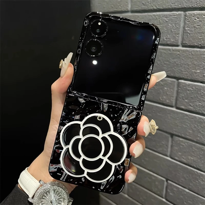 适用于小米mixflip手机壳电镀黑色新款mixflip褶皱外壳防摔水晶链