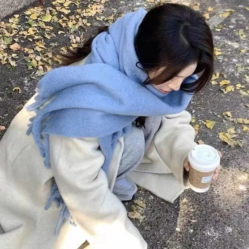 2024秋冬季新款围巾女雾霾蓝韩系时尚百搭学生情侣加厚保暖围脖男