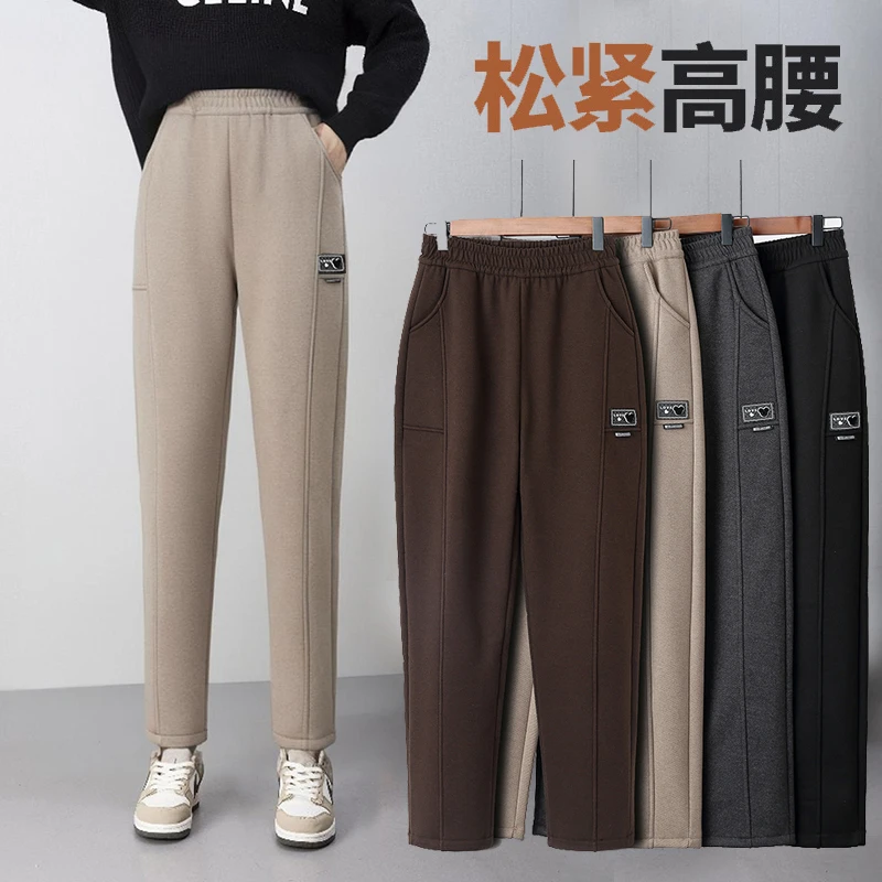 2024秋冬呢子女裤宽松哈伦裤松紧腰气质高腰休闲裤显瘦裤子商场款