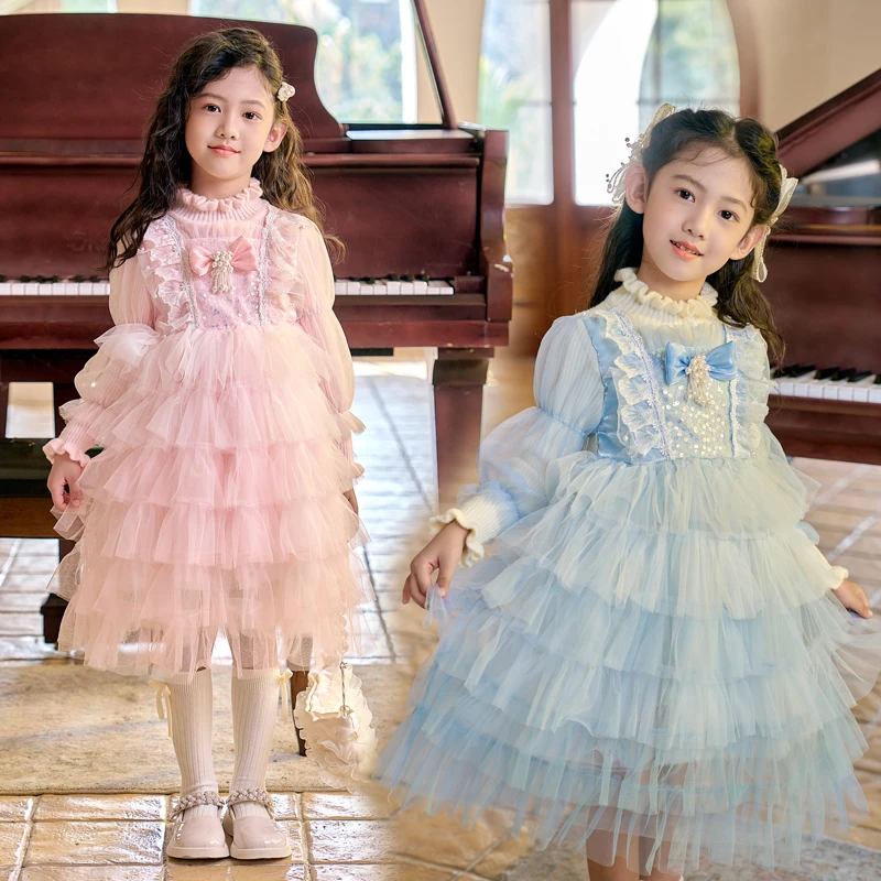 女童连衣裙秋冬季新款公主风超仙毛衣裙儿童中大童女孩洋气蛋糕裙