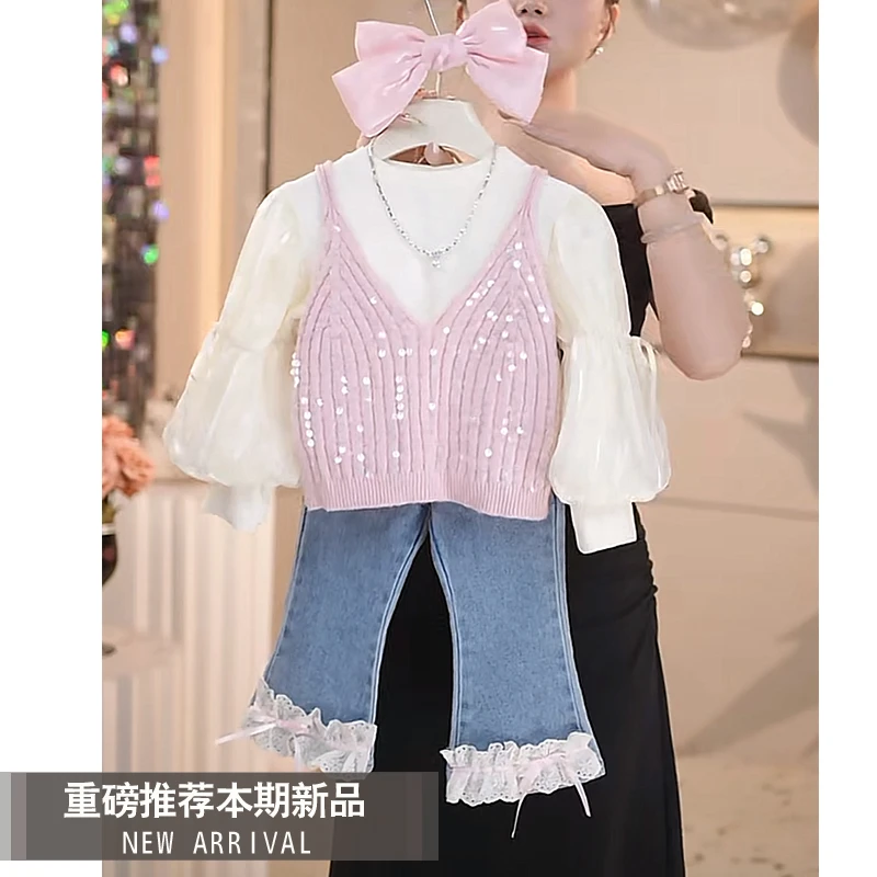 女童秋装套装新款儿童长袖洋气小女孩气质设计师秋季时尚三件套