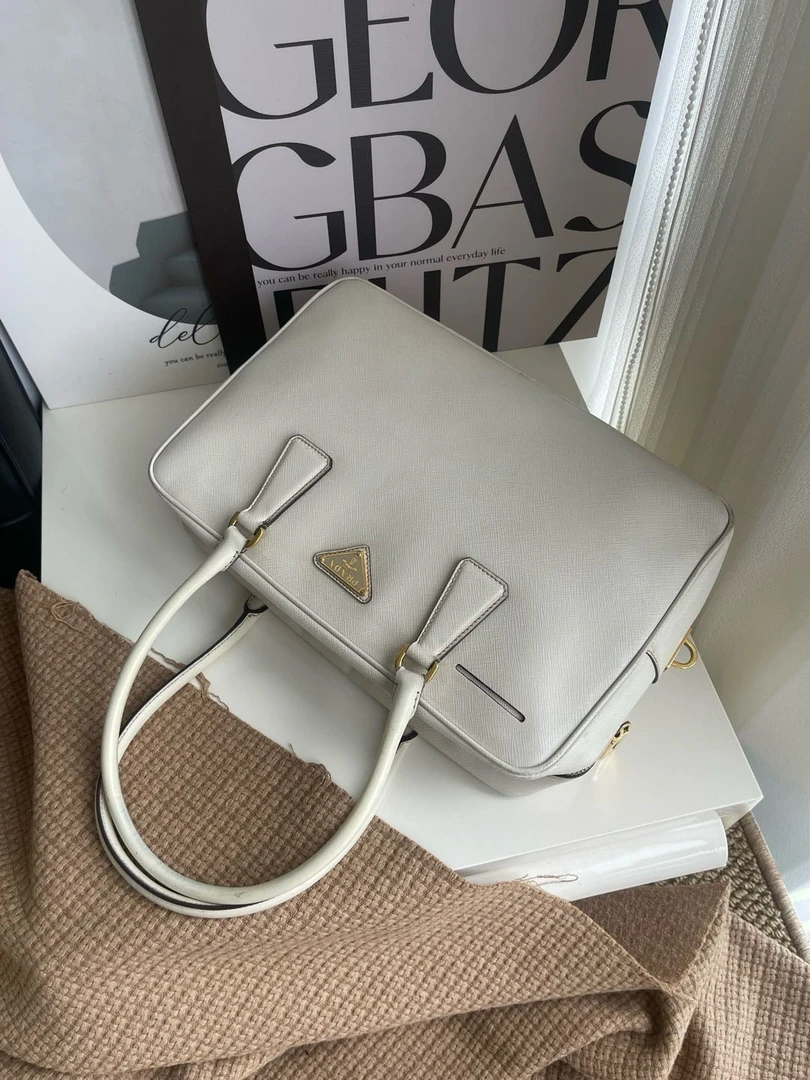 95新 Prada/普拉达 8116 白色金标plume35单肩包