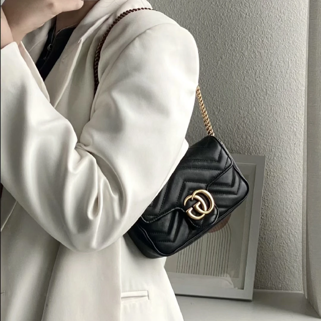 95新 GUCCI/古驰 1099 黑金马蒙marmont迷你mini斜挎包时尚百搭