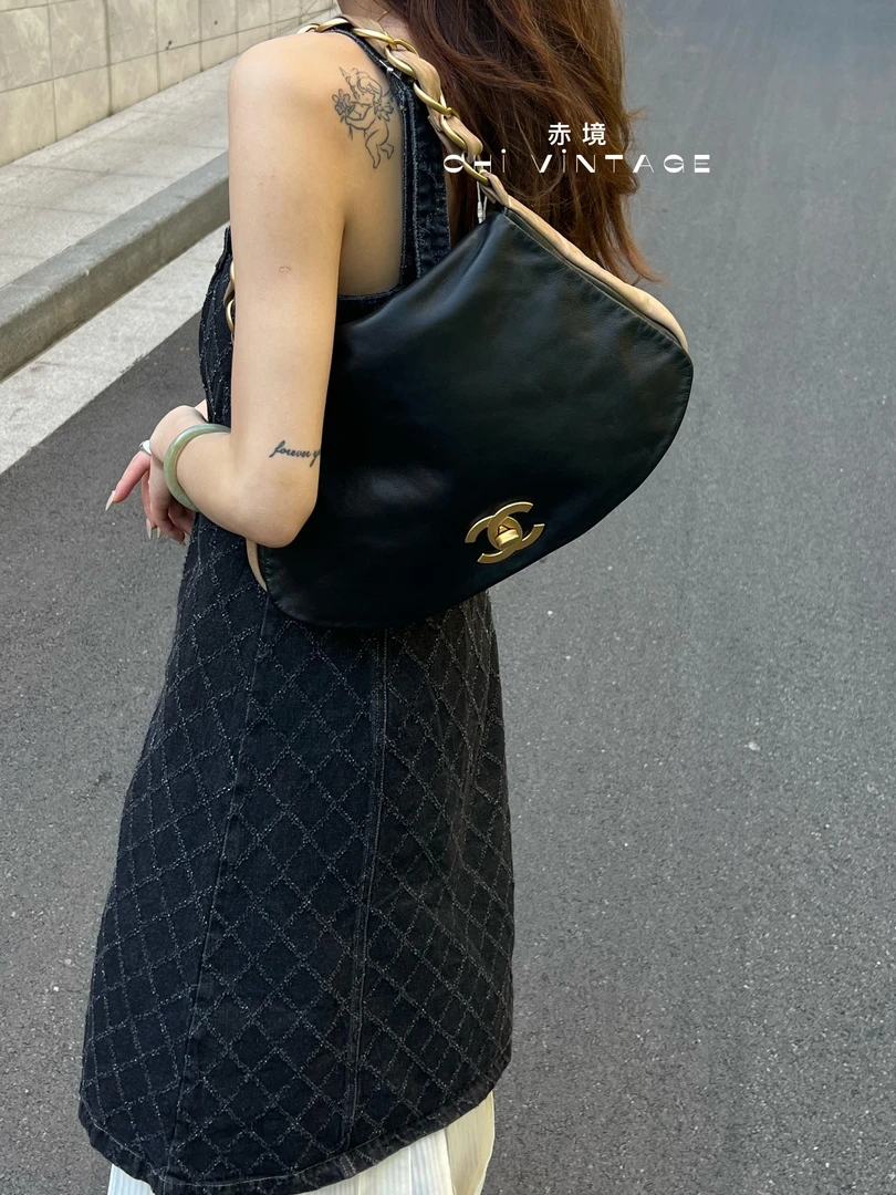 95新 Chanel/香奈儿 1801 黑金饺子腋下单肩包02-03休闲时尚网红