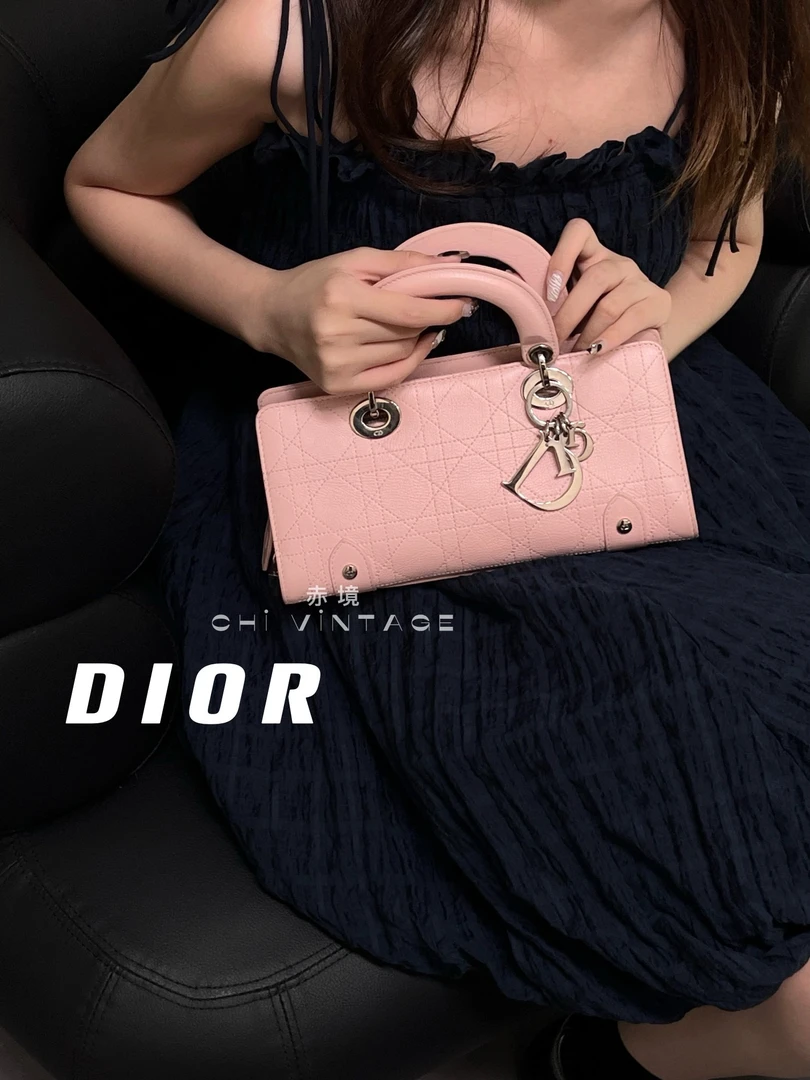 95新 DIOR/迪奥 6813 粉色横版戴妃手提单肩包