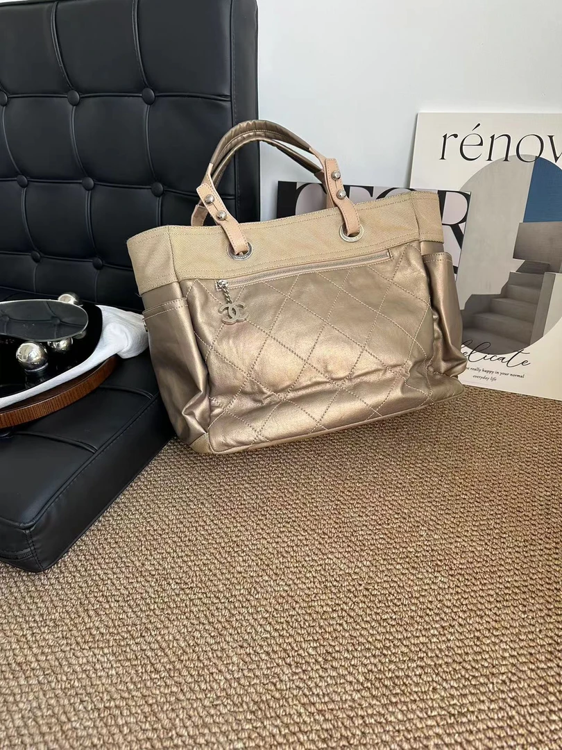 95新 Chanel/香奈儿 9836 金色菱格纹托特单肩包06-08