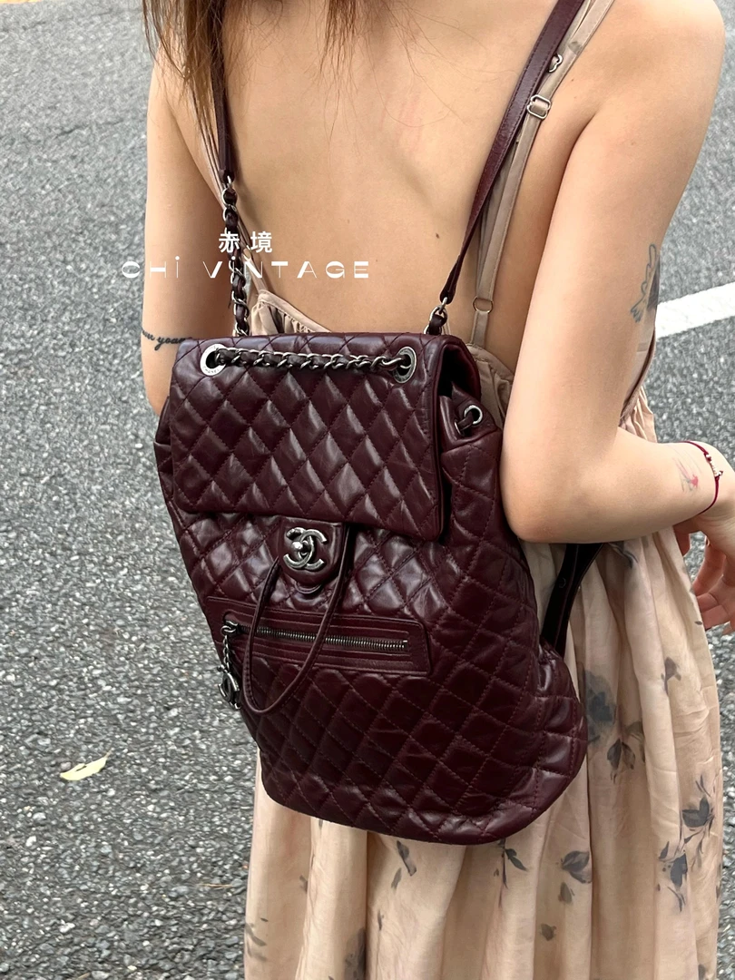 95新 Chanel/香奈儿 7001 酒红色萨尔茨堡双肩包15-16