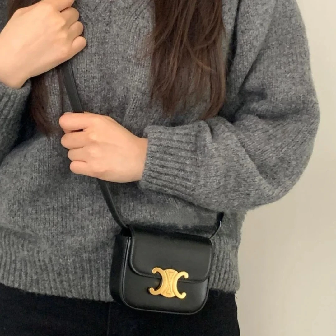 95新 Celine/思琳 2947 黑金mini凯旋门复古时尚百搭斜挎包