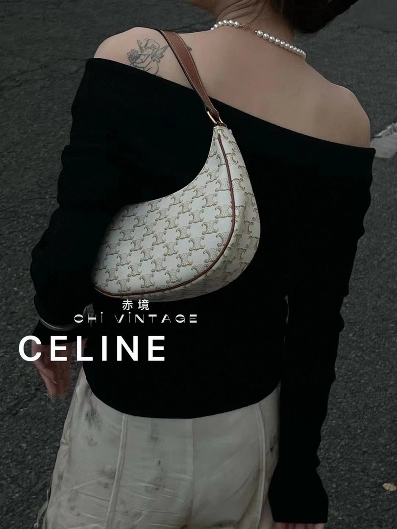 95新 Celine/思琳 5473 白老花AVA腋下单肩包