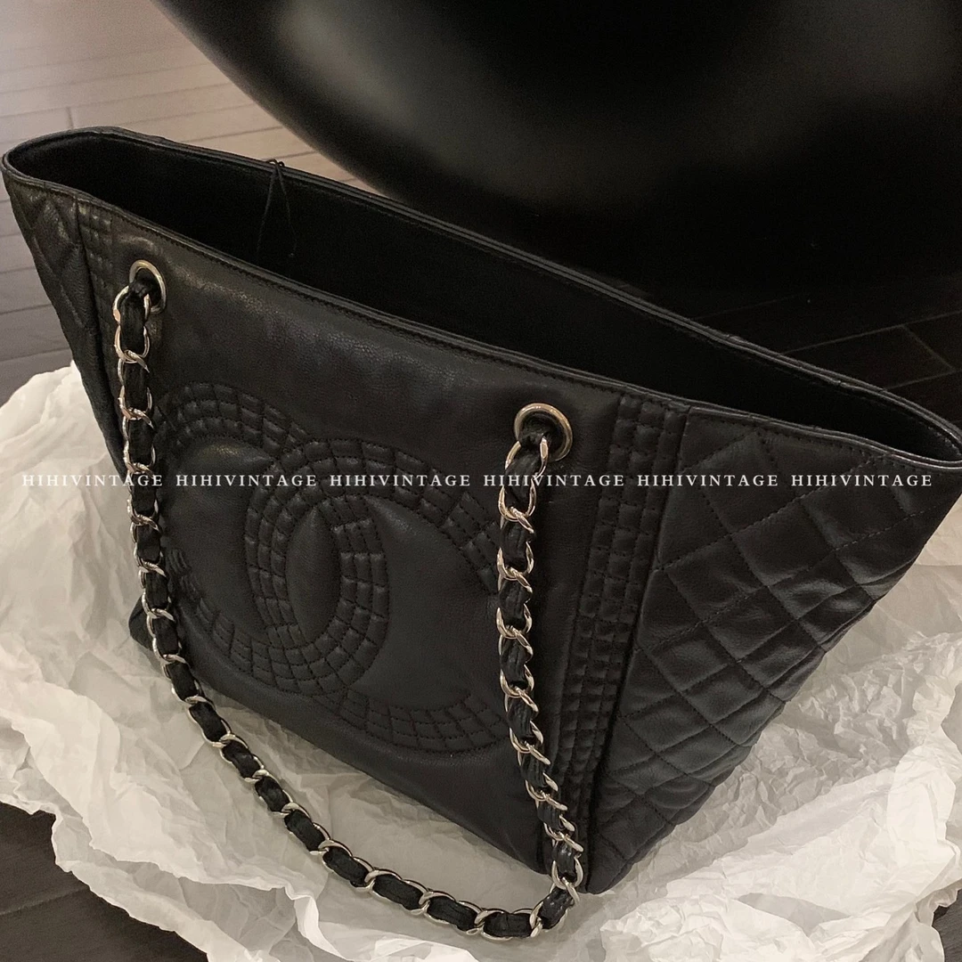 95新  HIHI/Chanel 黑银小号浮雕双C托特 /4603934/时