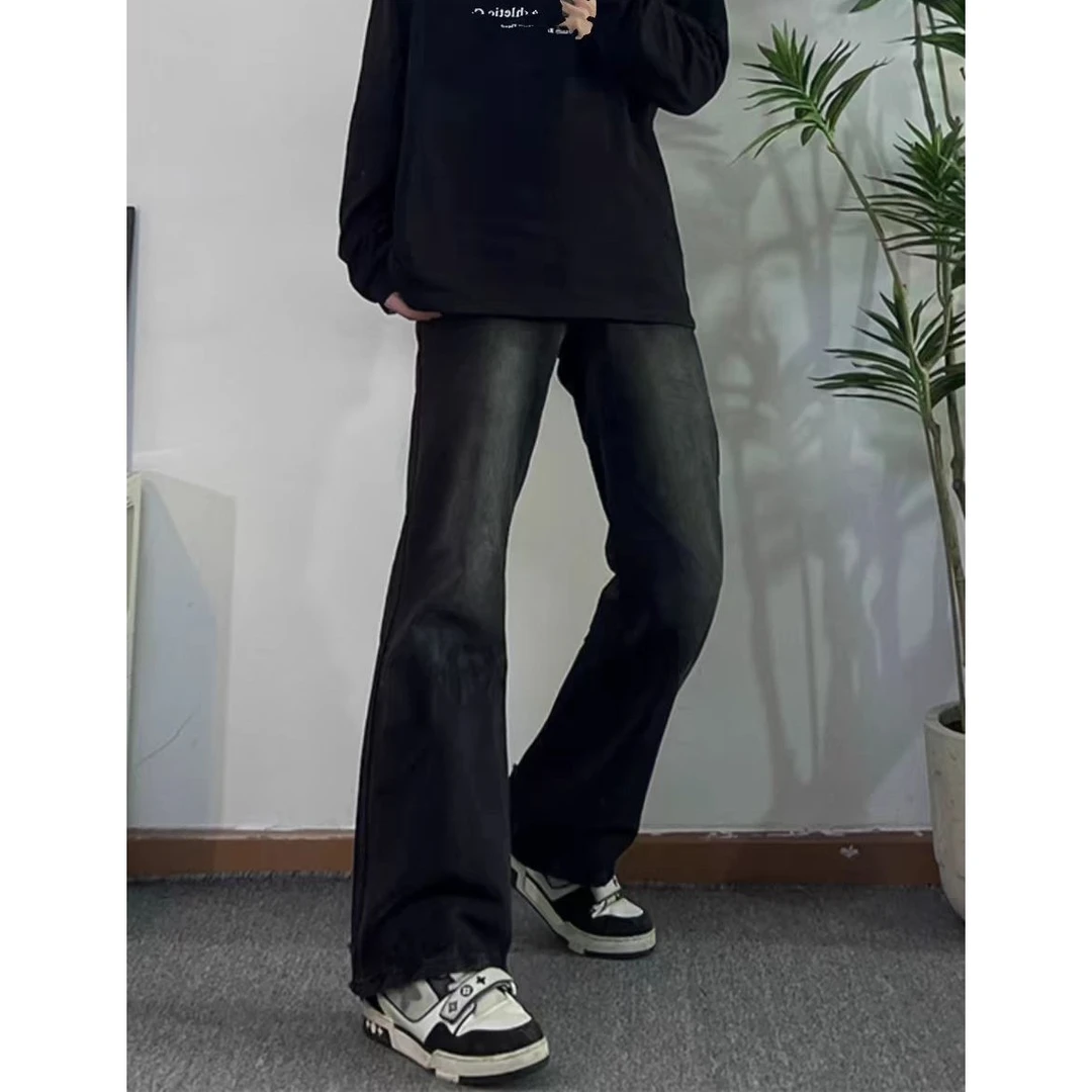 微喇牛仔裤男春秋直筒潮牌痞帅cleanfit裤子美式高街复古vibe长裤