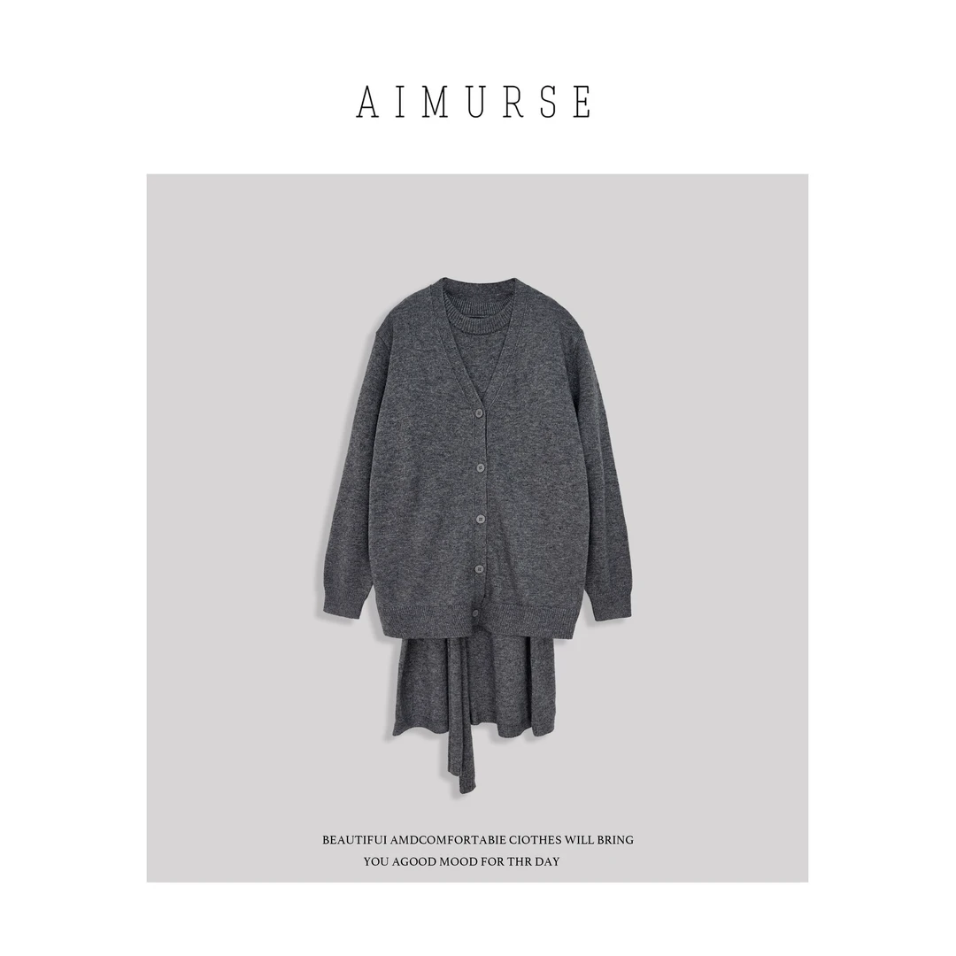 JinJin 小众设计师 毛衣裙子两件套简约纯色时尚百搭套装 AM873