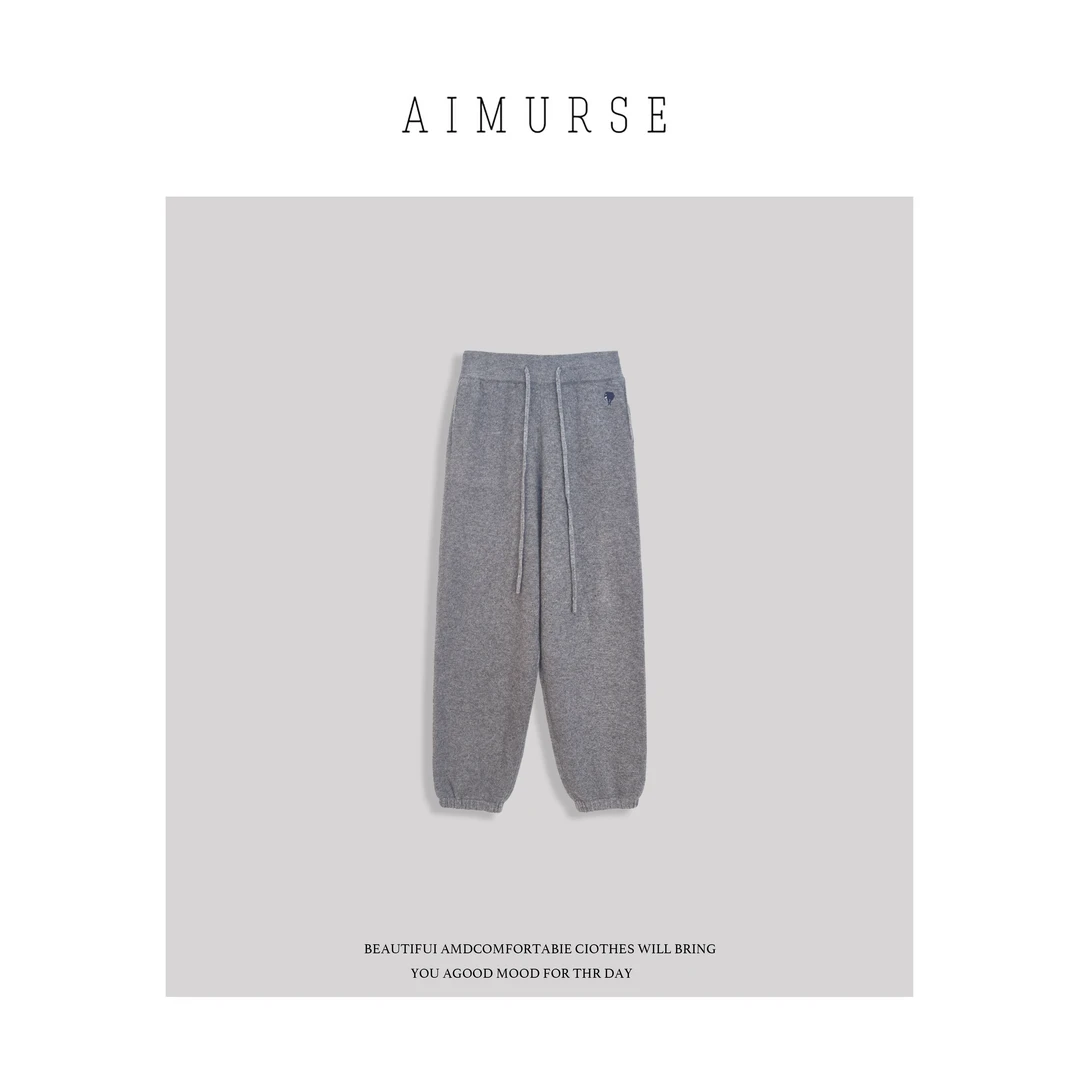 AIMURSE 小众设计师 羊毛高腰抽绳束脚百搭休闲卫裤 AM969