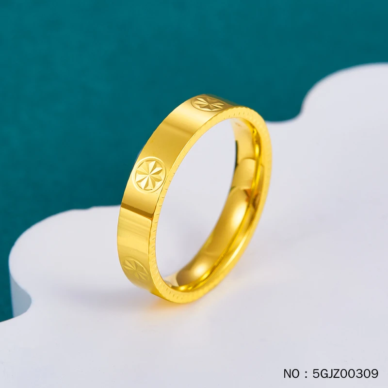 999足金拉丝车花螺丝黄金戒指女款实心固口圈戒时尚简约七夕好物