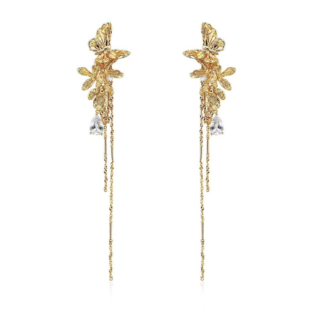 铜合金耳饰 金色蝴蝶耳环原创ins欧美轻奢耳钉气质高级感金属耳饰