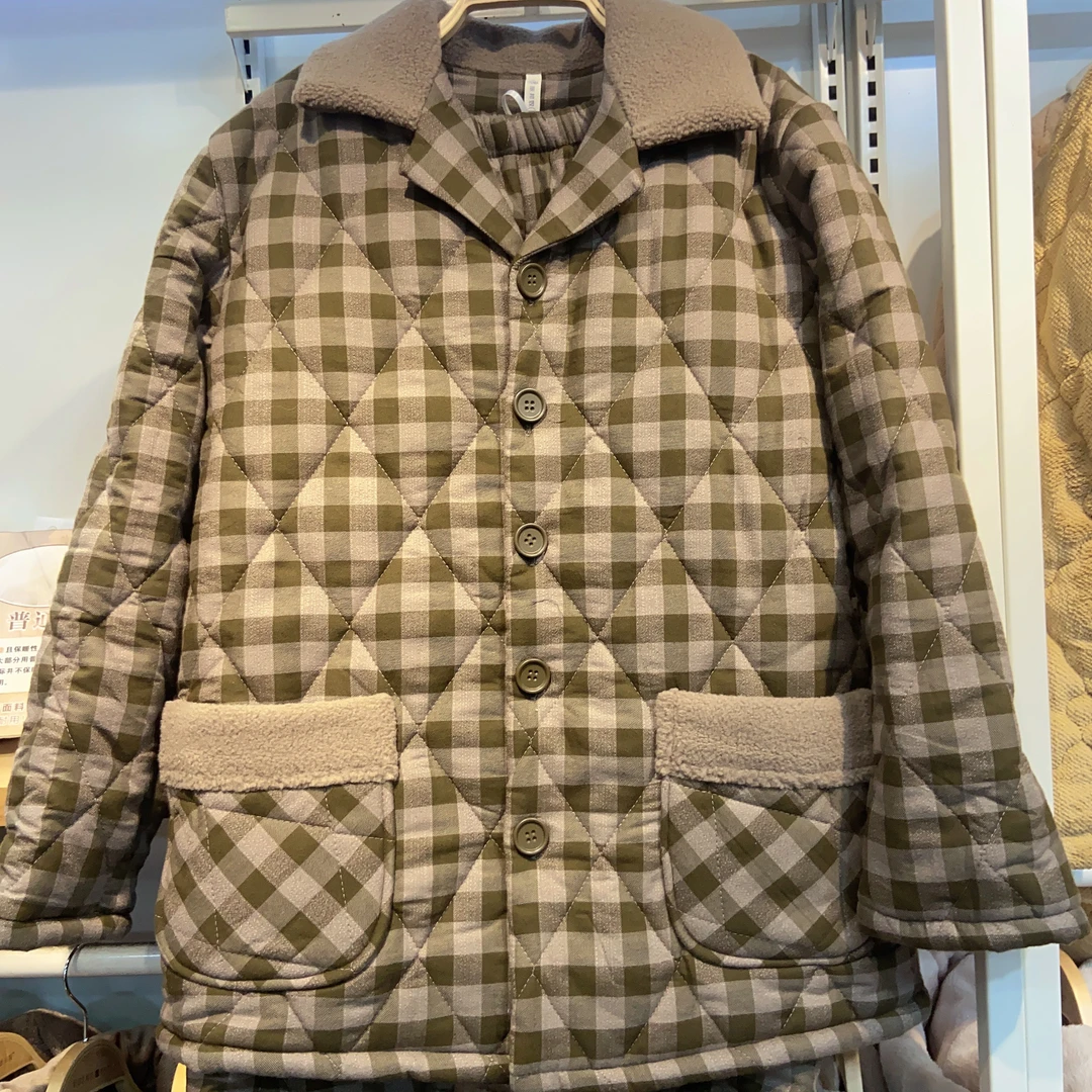 男士睡衣冬季格纹休闲时尚加绒保暖夹棉棉布面料睡衣家居服套装