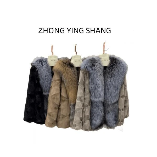 2024新品短款水貂毛银狐海军领皮草外套