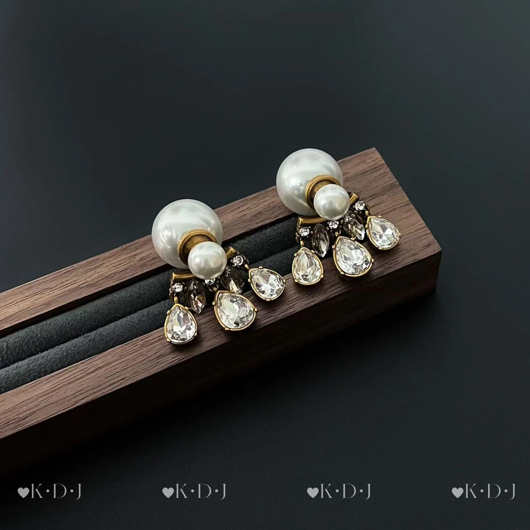 铜合金耳饰 E0333复古重工珠珠耳环潮花朵耳钉小众设计感高级法式