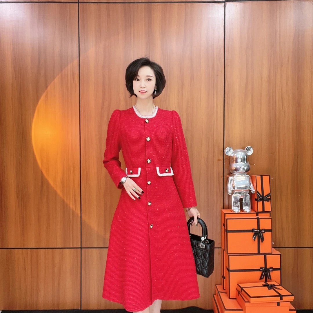 2024冬季新款小香轻奢时尚设计感气质显瘦连衣裙-88721