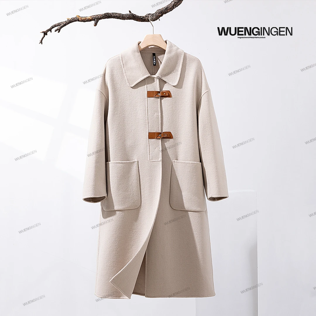 无印心匠羊毛+皮扣  翻领&中长款  大衣 A25146-2