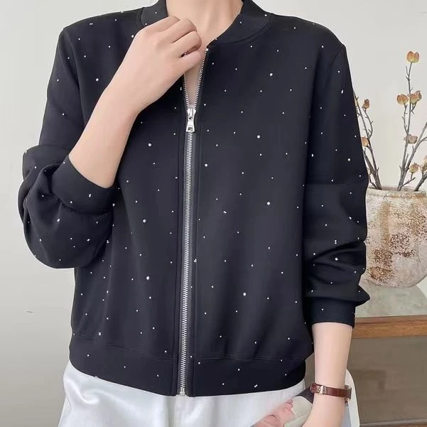 新款重工压钻开衫卫衣高级感休闲棒球服8392