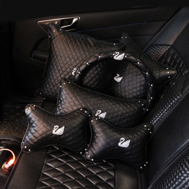 天鹅镶钻护颈枕头汽车靠枕车载座椅头枕抱枕四季通用车内装饰用品