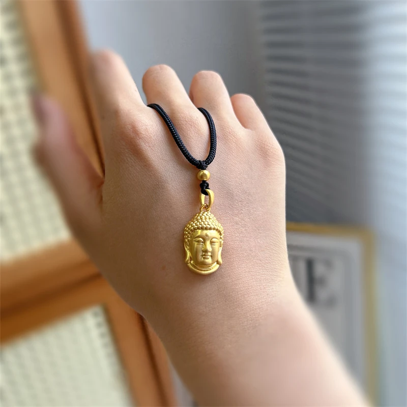 钛钢布艺吊坠 小号实心佛头黑绳款-孤品售完不补