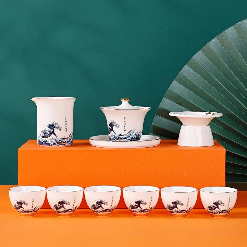 茶具盖碗套装大号高端全套泡茶专用功夫茶具一整套羊脂玉喝茶器具