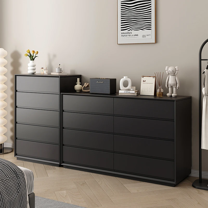 落地式实木八斗柜意式极简抽屉式储物收纳大容量黑色高级感ins风