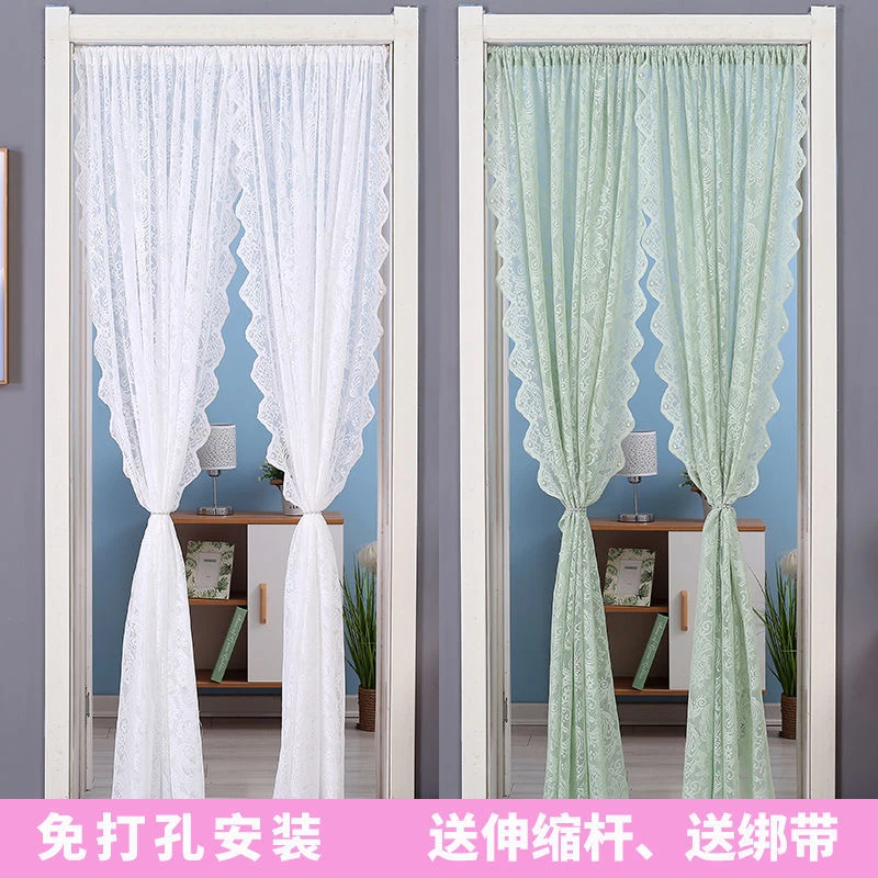 常规门【含杆60-105cm宽可用】免打孔蕾丝门帘 窗帘 隔断帘法式适用